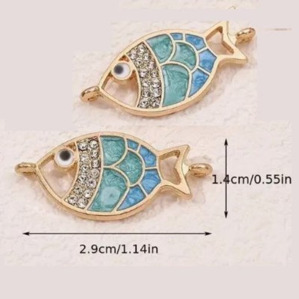 Ancient Style Alloy Oil Dripping Hollow Fish Double Pendant Connector 2 Pieces - Picture 2 of 2